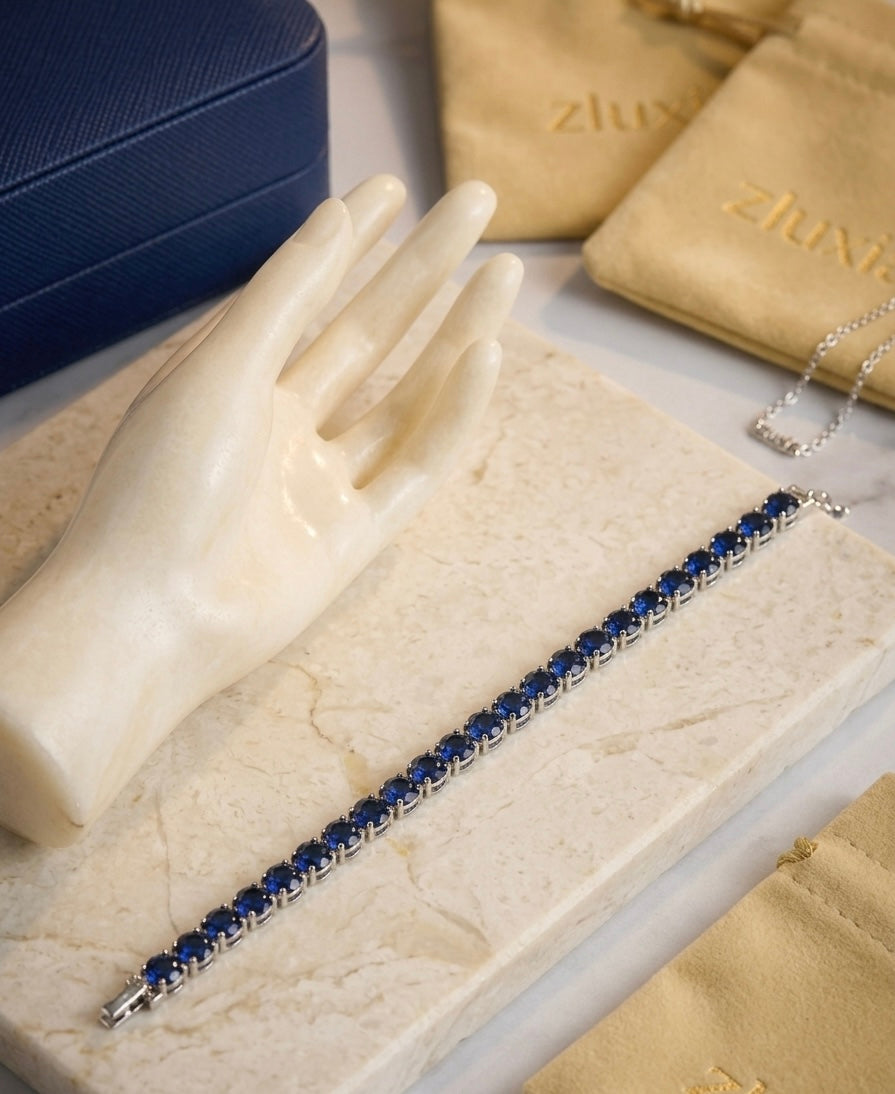 zluxia - Bracciale Tennis "Abisso Reale" con Zaffiri Blu Profondo