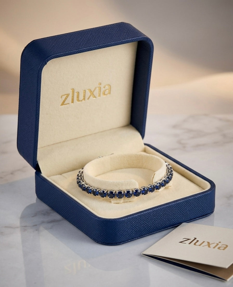 zluxia - Bracciale Tennis "Abisso Reale" con Zaffiri Blu Profondo