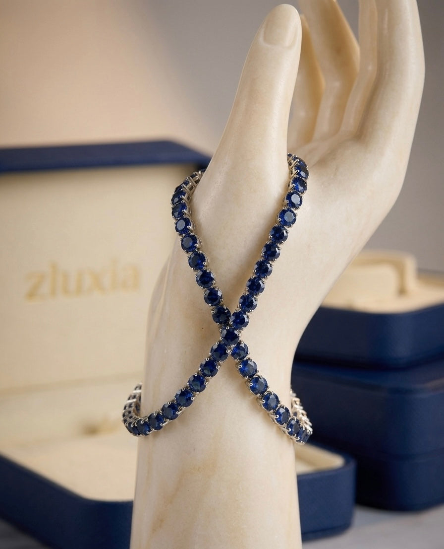 zluxia - Bracciale Tennis "Abisso Reale" con Zaffiri Blu Profondo