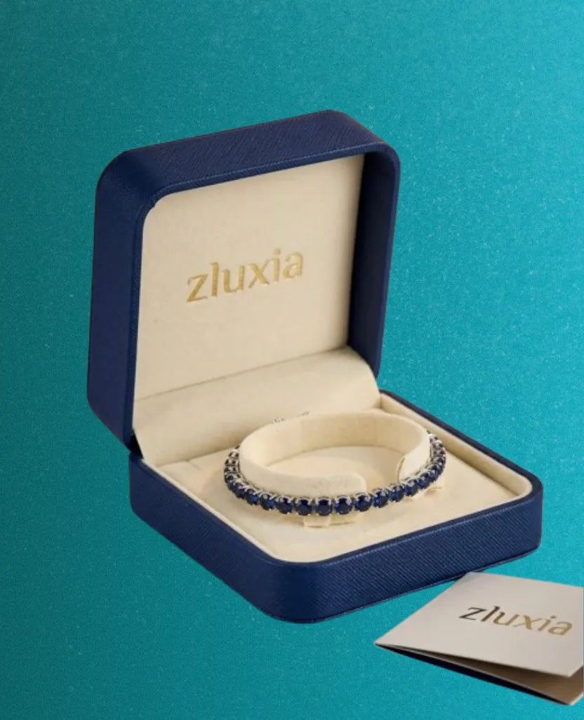 zluxia - Bracciale Tennis "Abisso Reale" con Zaffiri Blu Profondo